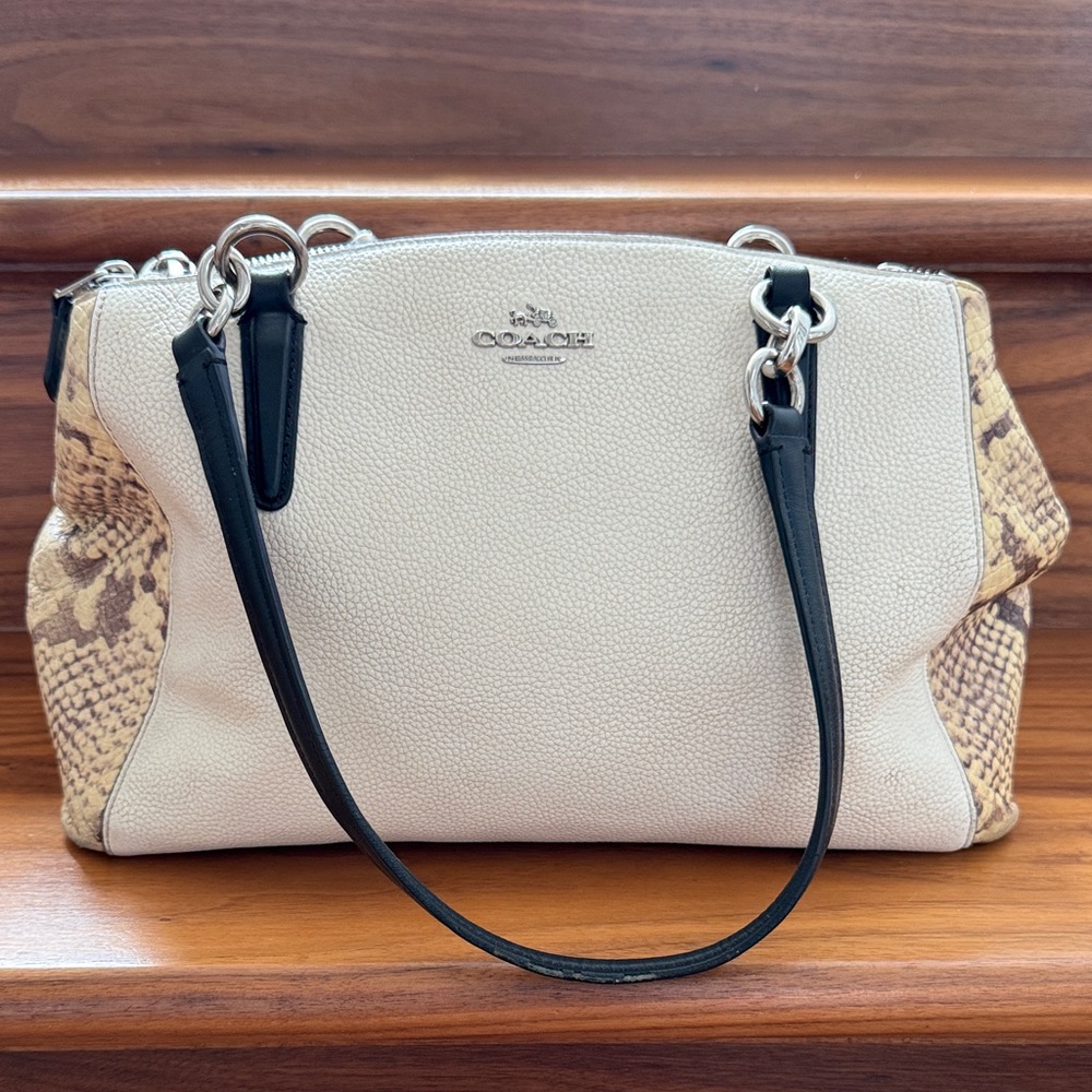 Coach Cream/Tan/Black Snakeskin Print Shoulder/Crossbody Bag